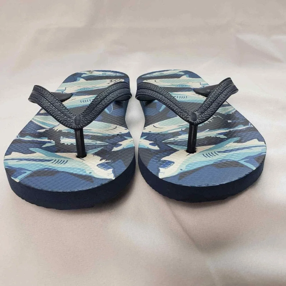 Girls Boys Blue Shark Print Flip Flops Beach Pool‎ Sandals Water Shoes